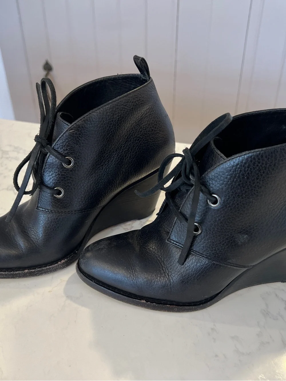Cole Haan Women's Black Leather Lace-Up Wedge Booties